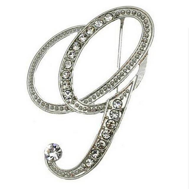 jewelry G Silver A-N Letter Crystal metal Brooch