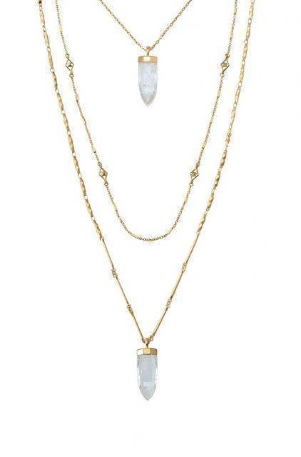 jewelry Gold Layered Crackled Quartz Stones Dot Pendant Necklace Gold
