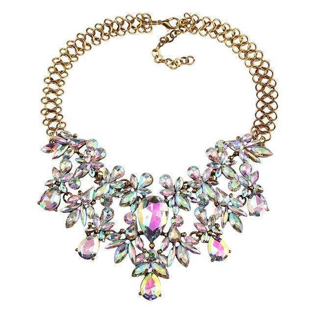 jewelry Gold Luxury Statement Colorful Flower Boho Maxi Gem Necklace Gem