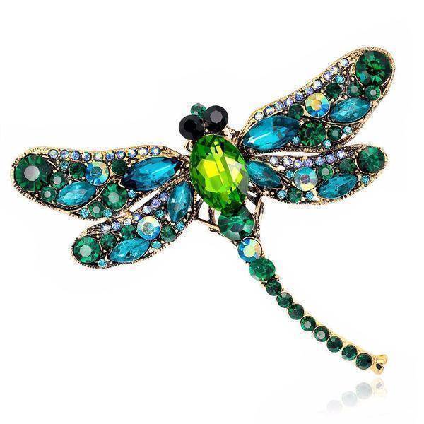 jewelry Green Large Crystal Rhinestone Dragonfly Brooch Pin