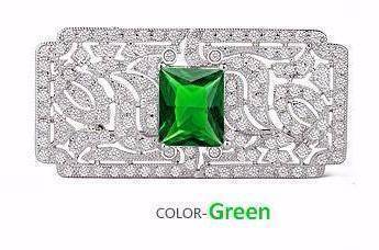 jewelry Green Luxury Cubic Zirconia Rectangle Brooch White Gold Overlay