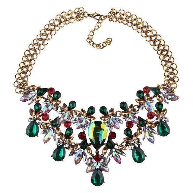 jewelry Green Luxury Statement Colorful Flower Boho Maxi Gem Necklace Gem