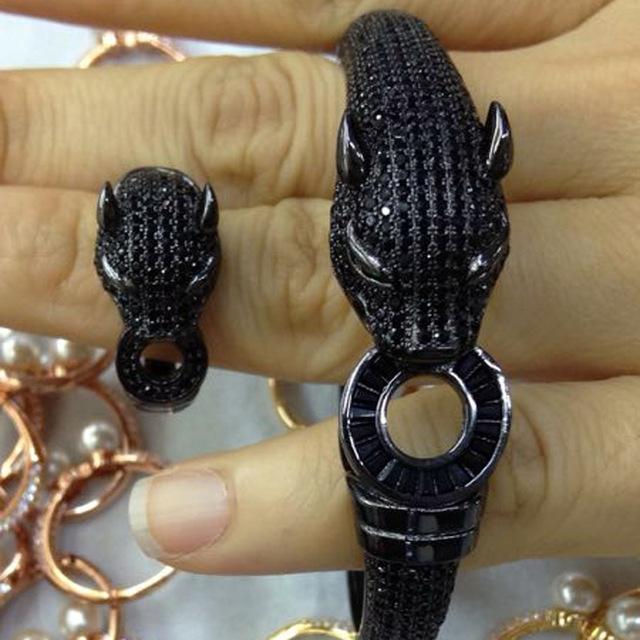 Jewelry gun black jet 8 Blucome Luxury Brand leopard Animal Bangle for Men Accessories Perfect Cubic Zirconia Wedding Jewelry Women Bracelet&bangles