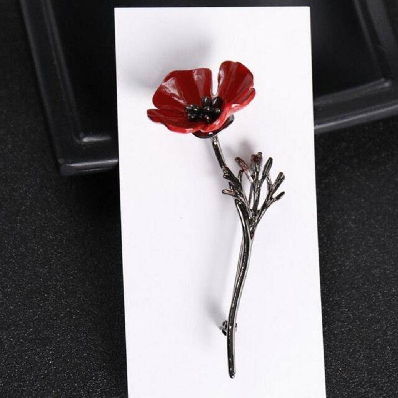 jewelry Gun metal Black Red Poppy Flower Brooch Vintage Collar Pins Brooches Pins