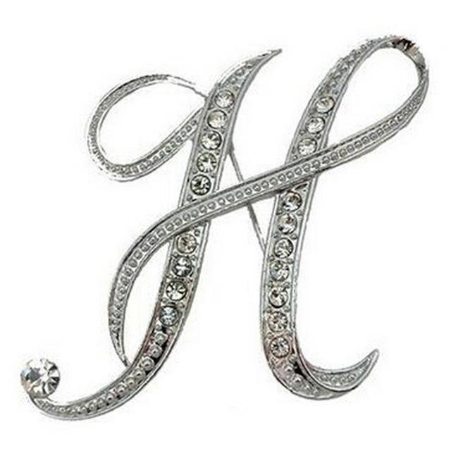 jewelry H Silver A-N Letter Crystal metal Brooch