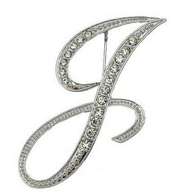 jewelry J Silver A-N Letter Crystal metal Brooch