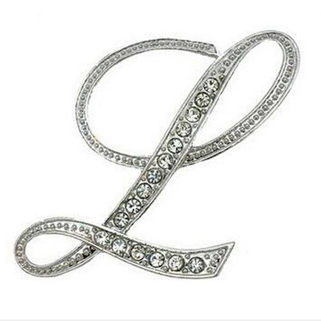jewelry L Silver A-N Letter Crystal metal Brooch