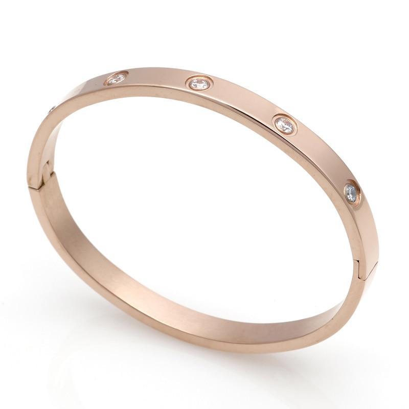 Womens Stainless Steel Cz Love Lock Bangle Bracelet 6.5"