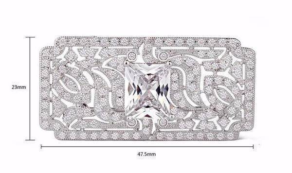 jewelry Luxury Cubic Zirconia Rectangle Brooch White Gold Overlay