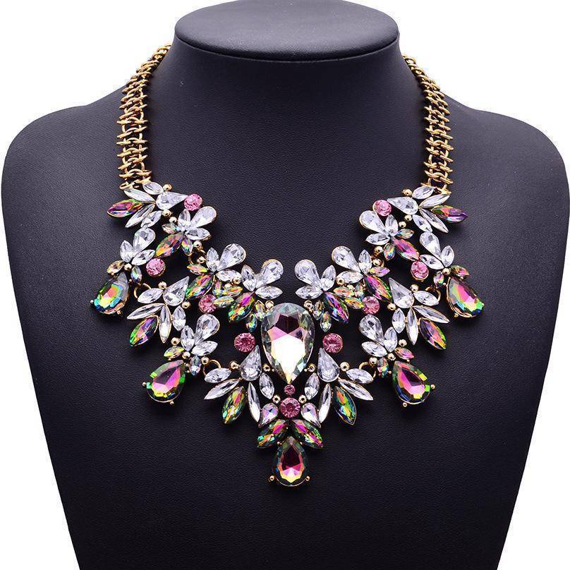 jewelry Luxury Statement Colorful Flower Boho Maxi Gem Necklace Gem