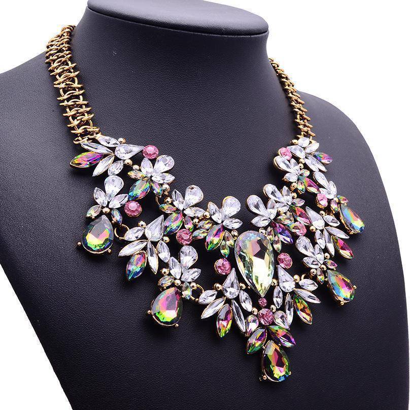 jewelry Luxury Statement Colorful Flower Boho Maxi Gem Necklace Gem