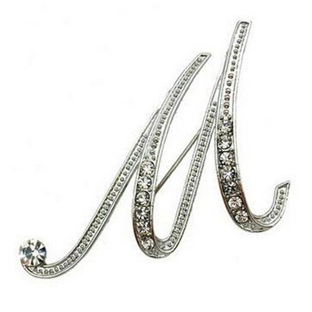 jewelry M Silver A-N Letter Crystal metal Brooch