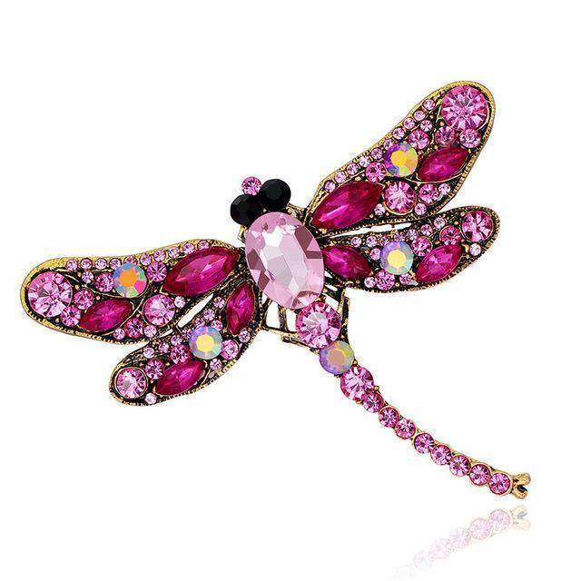 jewelry Magenta Large Crystal Rhinestone Dragonfly Brooch Pin