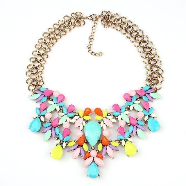 jewelry Mix Luxury Statement Colorful Flower Boho Maxi Gem Necklace Gem