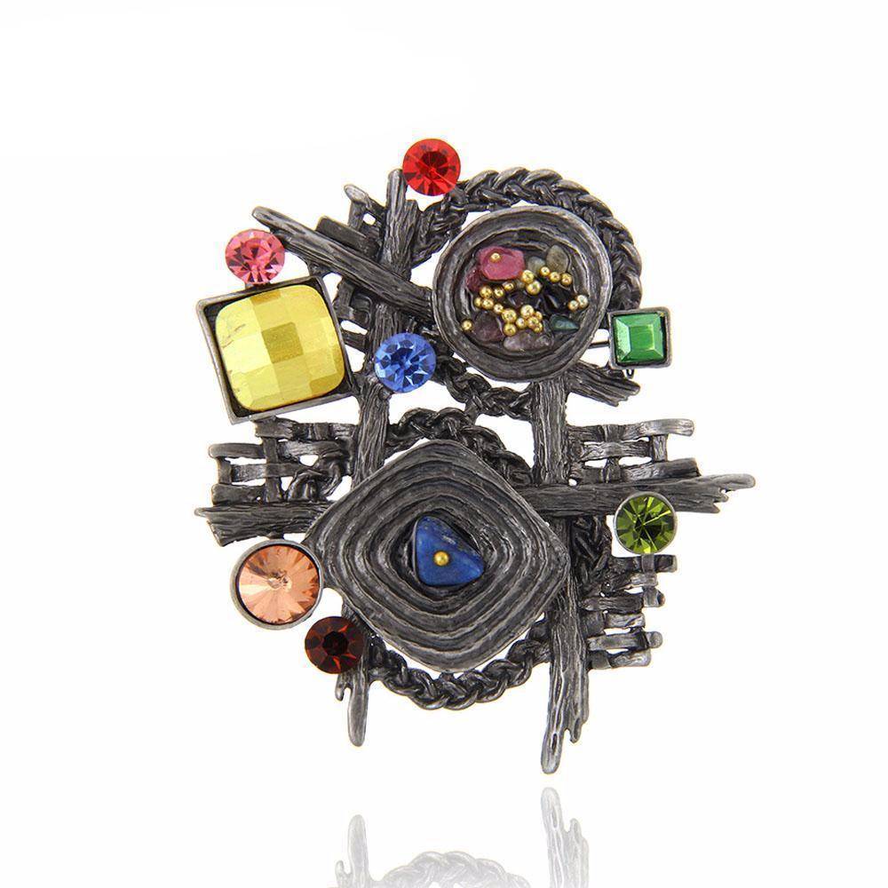 jewelry Multicolor Stone Scarf Clip, Vintage Retro Irregular Geometric Brooch Jewelry