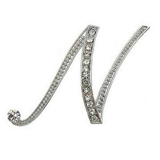 jewelry N Silver A-N Letter Crystal metal Brooch