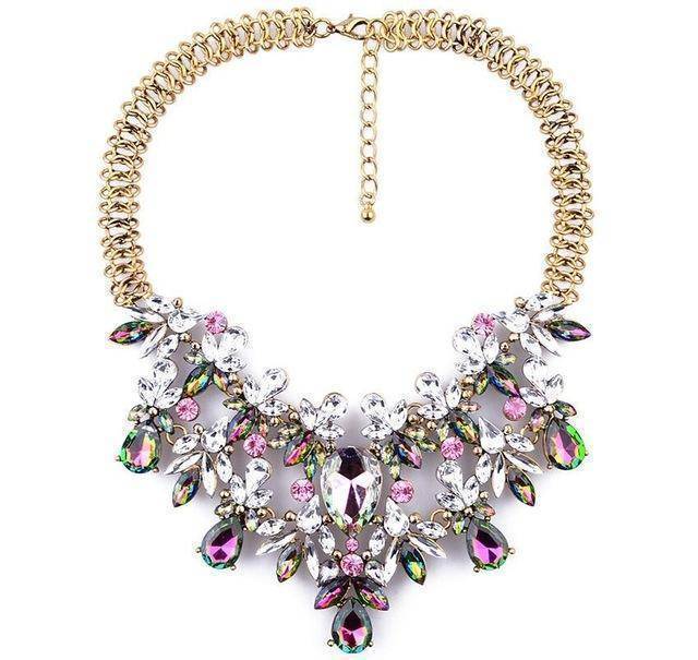 jewelry Pink Luxury Statement Colorful Flower Boho Maxi Gem Necklace Gem