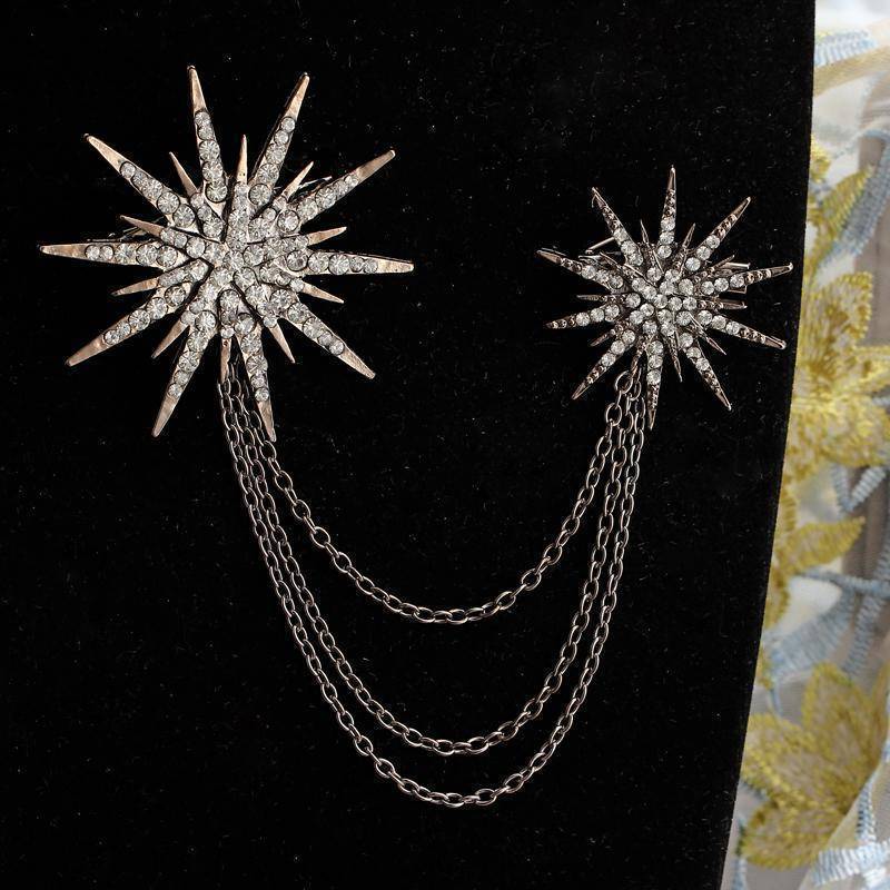 jewelry Punk Vintage Star Chain Crystal Brooch