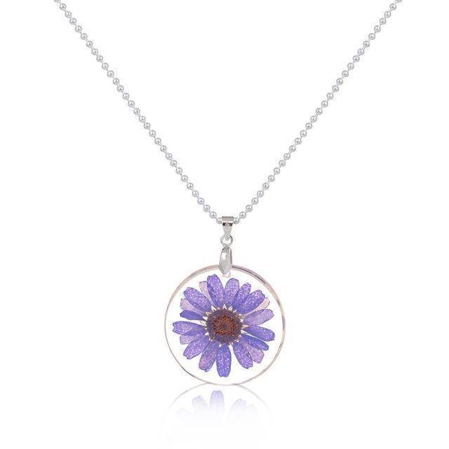 jewelry purple Free!! Just Pay $5.95 For Shipping  Sale - Handmade Boho Resin Dried Flower Daisy Necklace  45cm