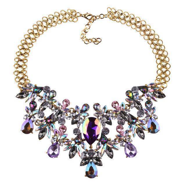 jewelry Purple Luxury Statement Colorful Flower Boho Maxi Gem Necklace Gem
