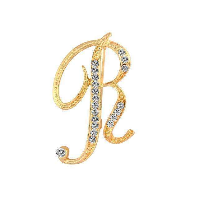 A-S 26 Letters Brooches Metal Gold Crystal Pins