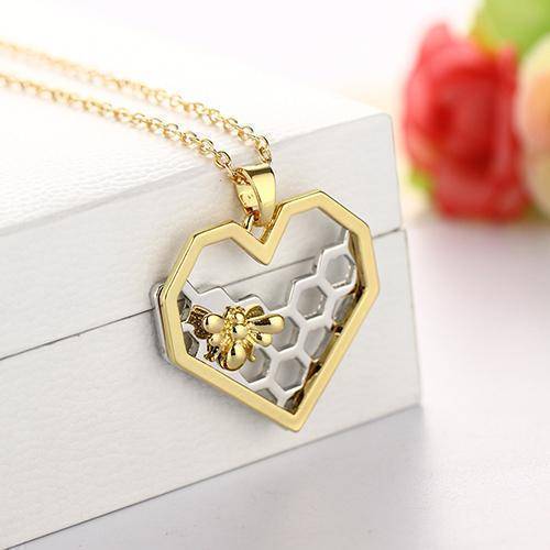 jewelry Rectangle Necklace Heart Gold/ Silver Color Honeycomb Bee Animal Pendant 45cm