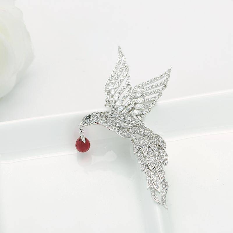 jewelry Red High Quality Micro Paved Tiny Clear CZ Eagle Shape Animal Brooches