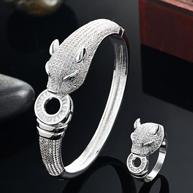 Jewelry Rhodium White 7 Blucome Luxury Brand leopard Animal Bangle for Men Accessories Perfect Cubic Zirconia Wedding Jewelry Women Bracelet&bangles