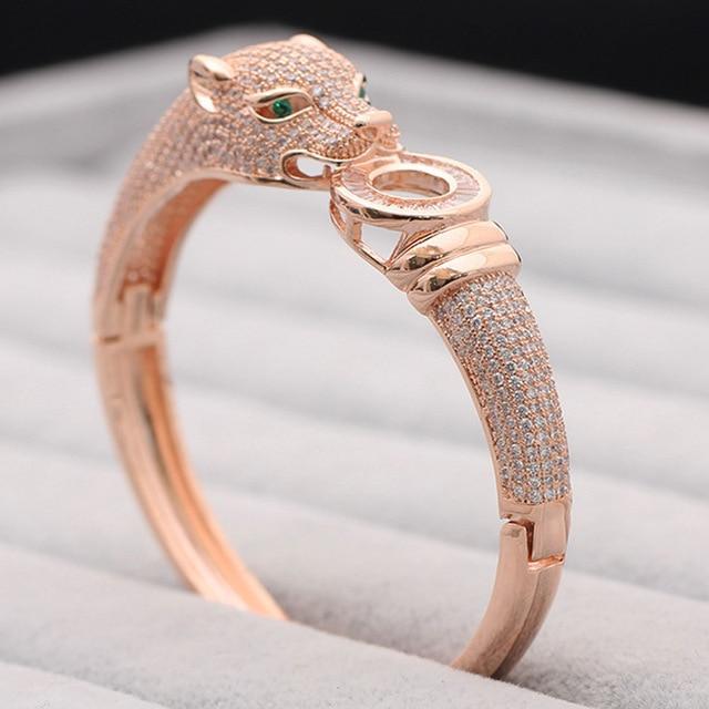 Jewelry rose gold  ring 7 Blucome Luxury Brand leopard Animal Bangle for Men Accessories Perfect Cubic Zirconia Wedding Jewelry Women Bracelet&bangles