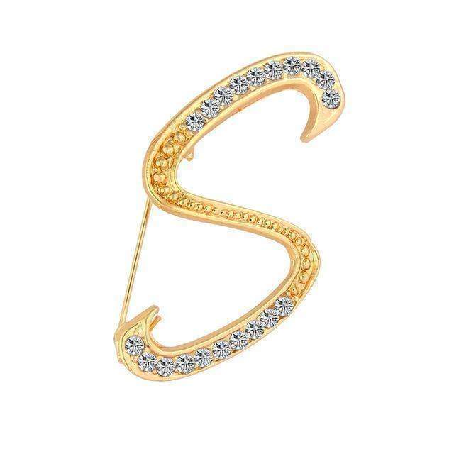 A-S 26 Letters Brooches Metal Gold Crystal Pins