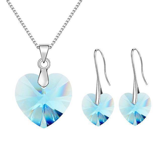 jewelry set Aqua SWAROVSKI Heart Pendant Necklaces Drop Earrings Jewelry Sets