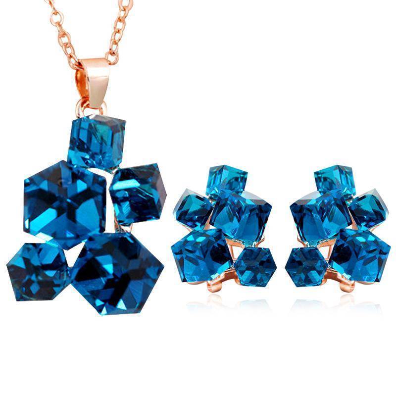Jewelry Set Blue Geometric Crystal Jewelry Sets Necklaces & Pendants Stud Earrings