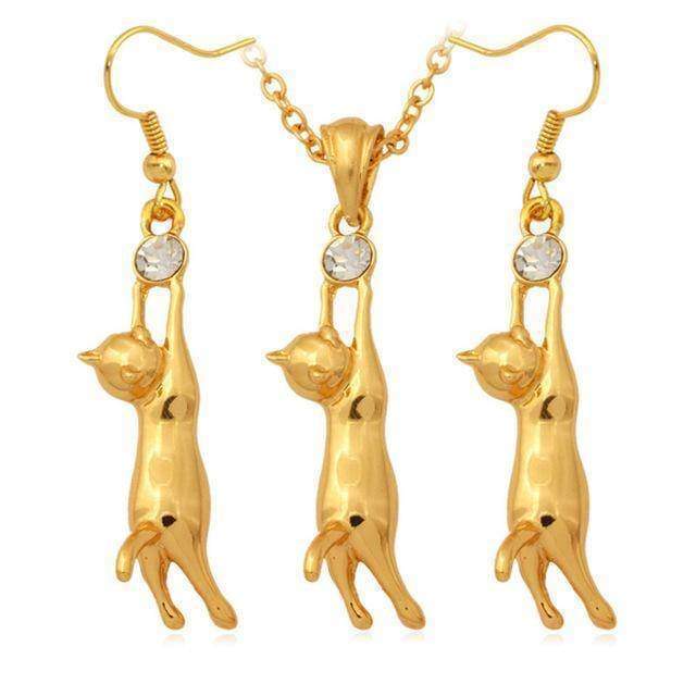 jewelry set Gold Cat Charm Necklace And Earrings Set