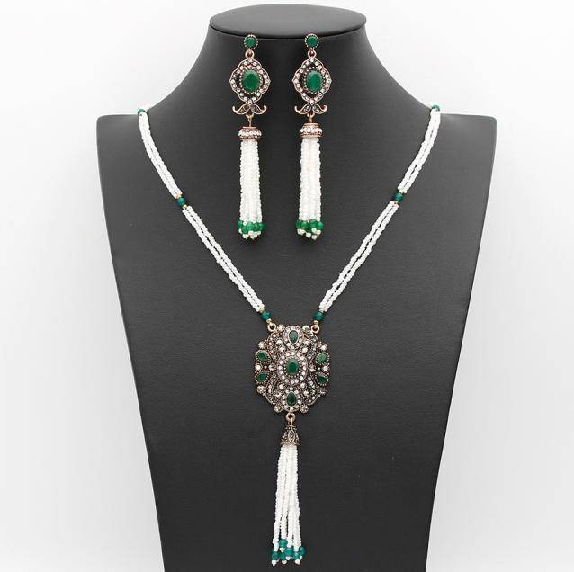 Jewelry Set Green Ethnic Turkish/ Boho Beaded Luxury Jewelry Set