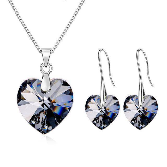 jewelry set Grey SWAROVSKI Heart Pendant Necklaces Drop Earrings Jewelry Sets