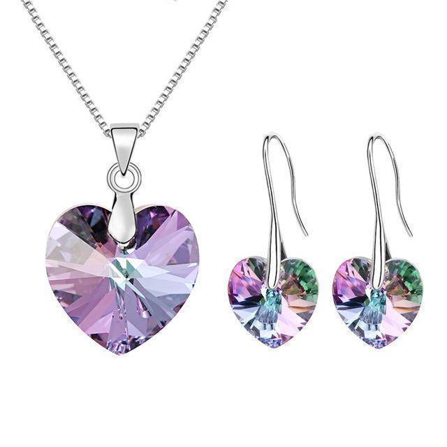 jewelry set Lavender SWAROVSKI Heart Pendant Necklaces Drop Earrings Jewelry Sets