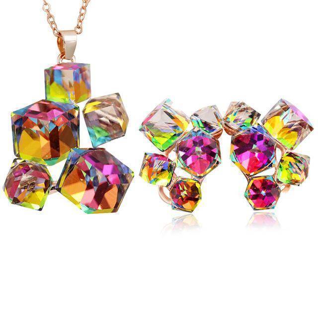 Jewelry Set Mix Geometric Crystal Jewelry Sets Necklaces & Pendants Stud Earrings