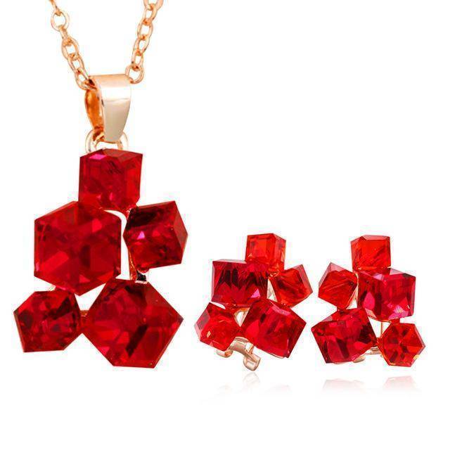 Jewelry Set Red Geometric Crystal Jewelry Sets Necklaces & Pendants Stud Earrings