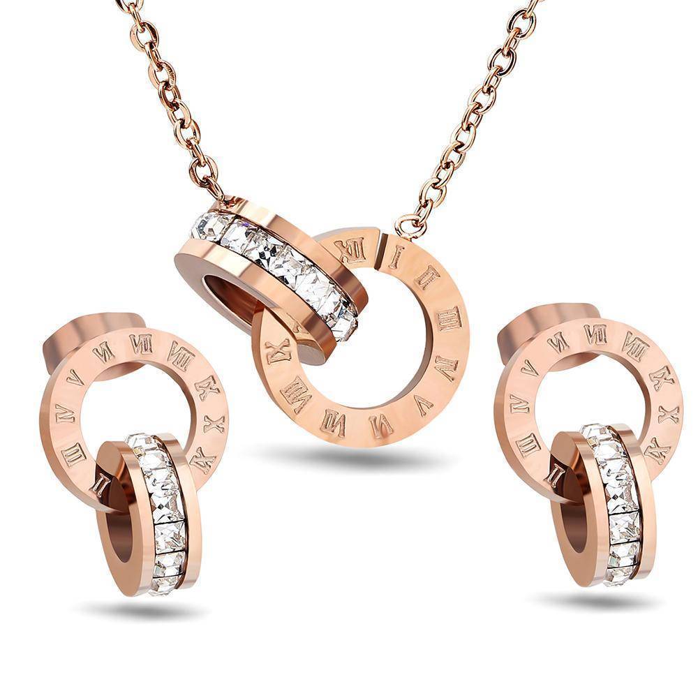 Jewelry Set Roman numeral  Rose Gold Jewelry Set - Stainless Steel - Sale