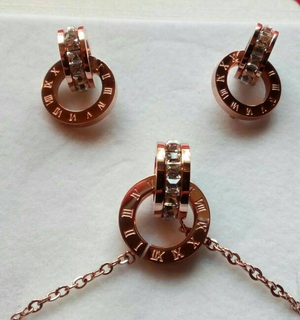 Jewelry Set Roman numeral  Rose Gold Jewelry Set - Stainless Steel - Sale