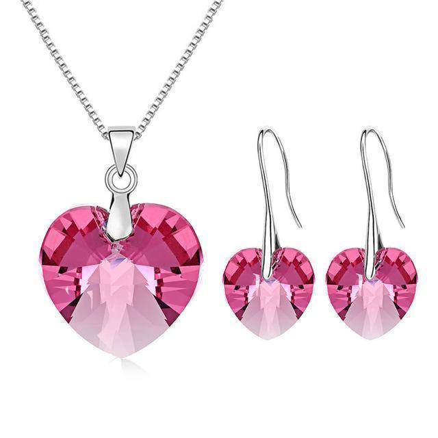 jewelry set Rose SWAROVSKI Heart Pendant Necklaces Drop Earrings Jewelry Sets
