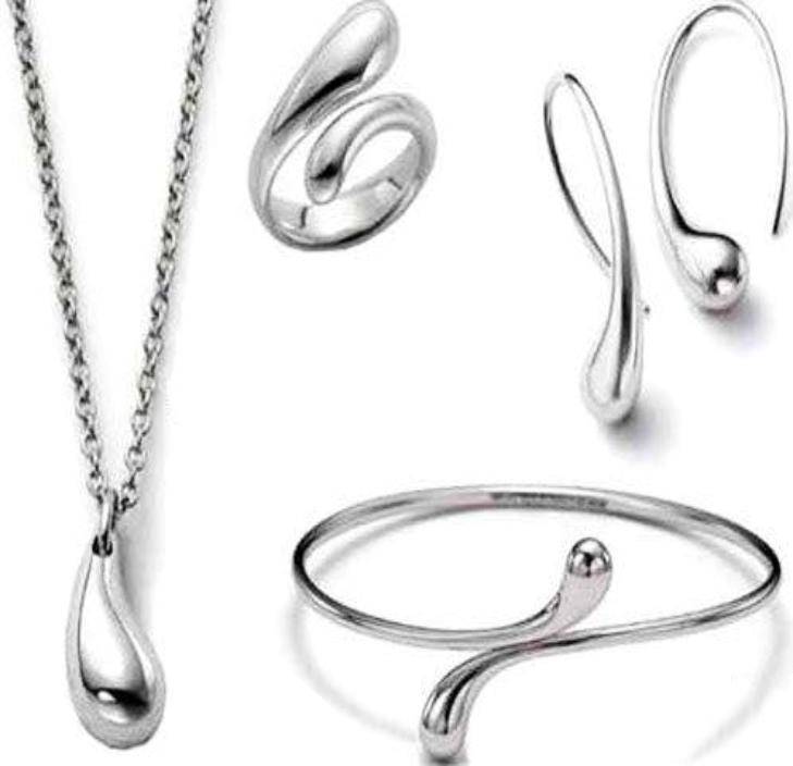 Jewelry set Silver Plated Water Drop Bangles, Necklace, Rings, Earrings Jewelry Set