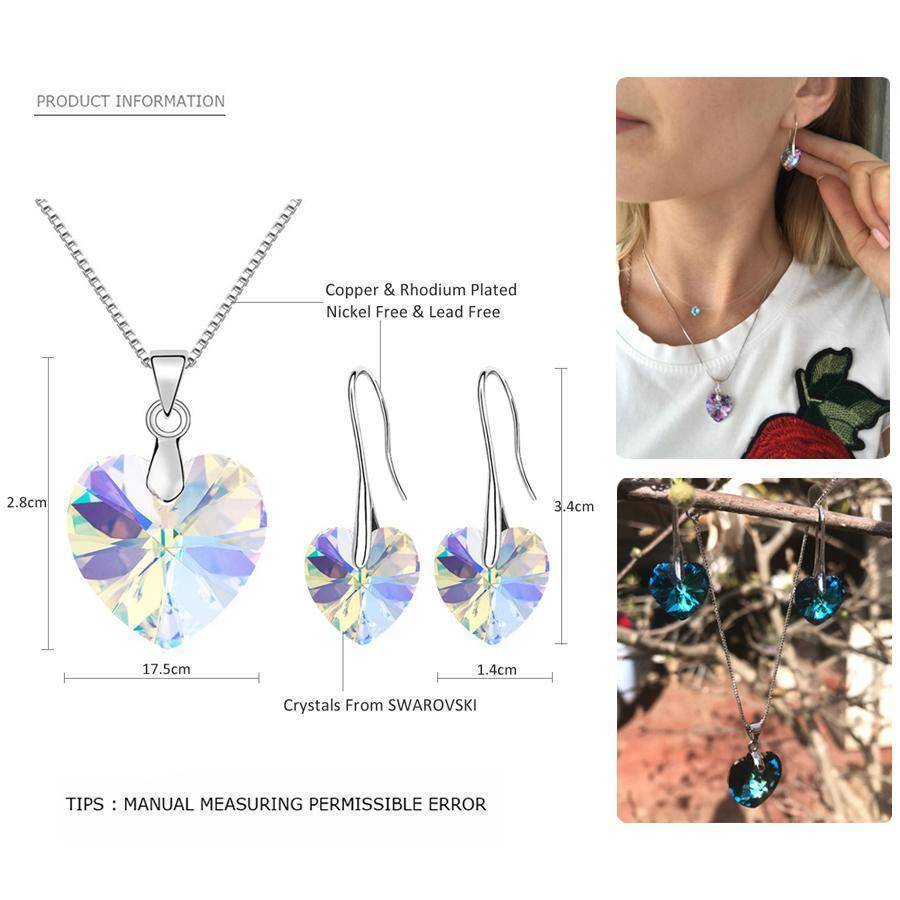 jewelry set SWAROVSKI Heart Pendant Necklaces Drop Earrings Jewelry Sets