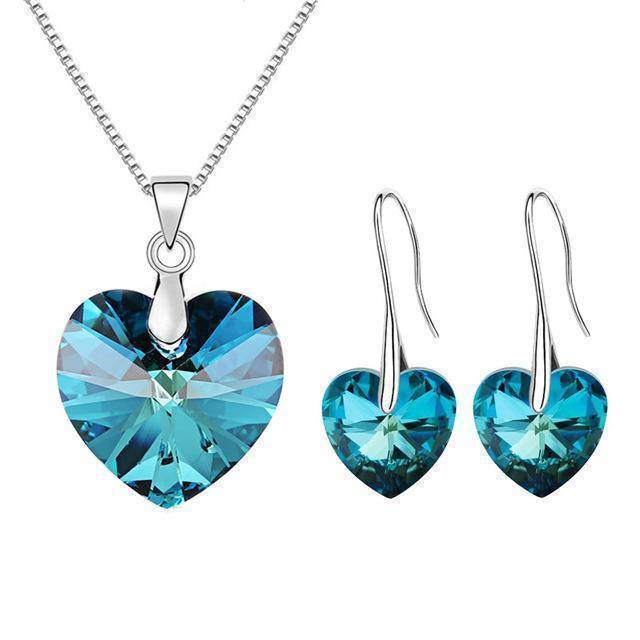 jewelry set Teal SWAROVSKI Heart Pendant Necklaces Drop Earrings Jewelry Sets