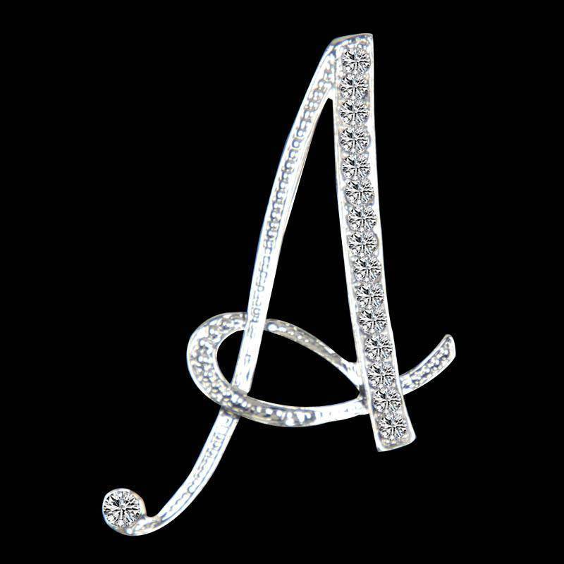 jewelry Silver A-N Letter Crystal metal Brooch