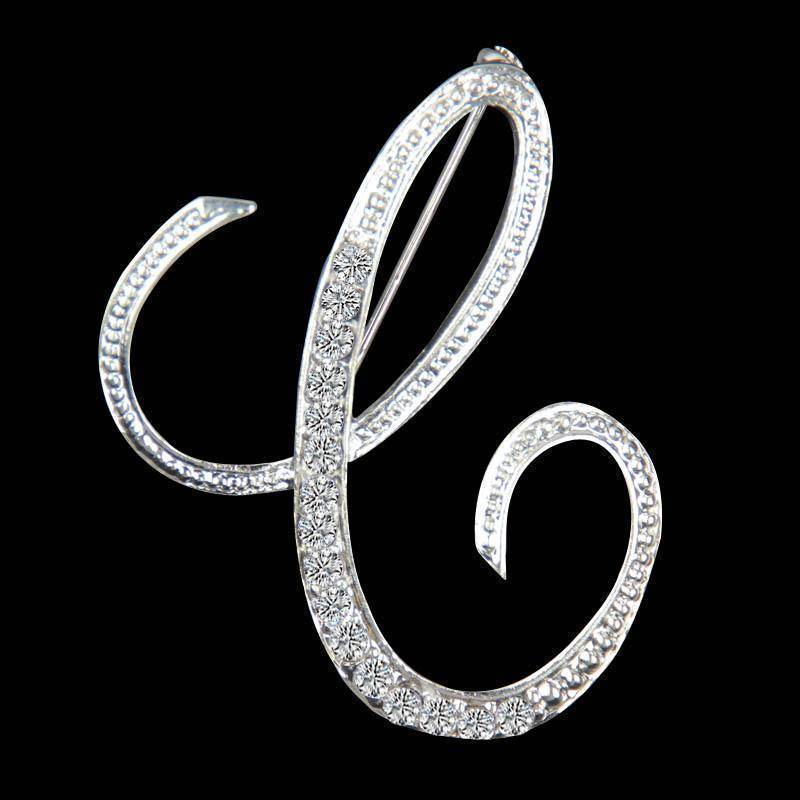 jewelry Silver A-N Letter Crystal metal Brooch