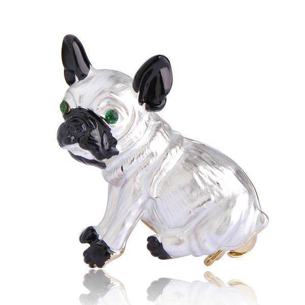 jewelry Silver Cute Pug Dog Brooches Green Crystal Eyes Animal Corsage Pins