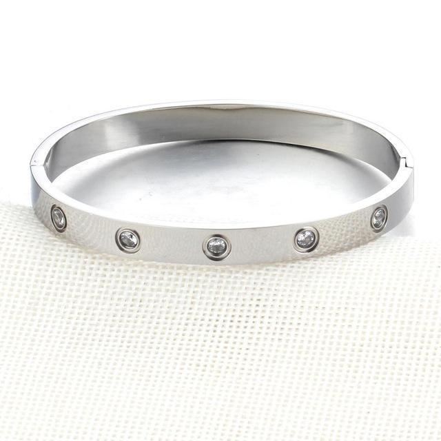 jewelry silver Love Crystal Screw Bracelets Stainless Steel Bangle US Fast shipping