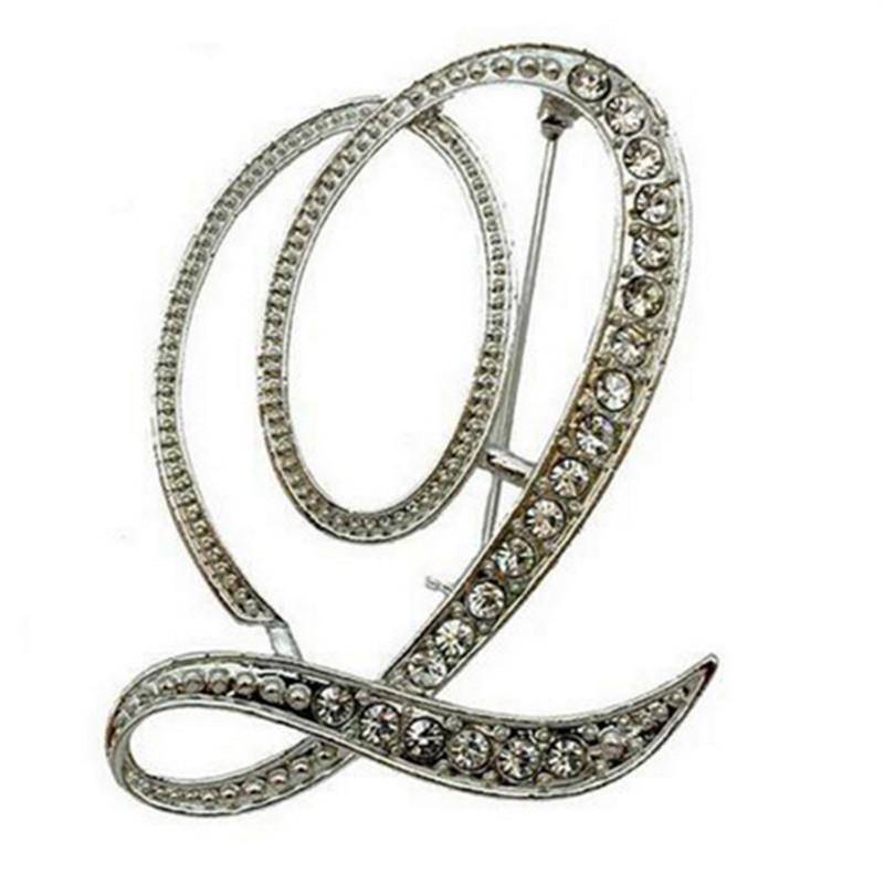 jewelry Silver O-Z Letter Crystal metal Brooch