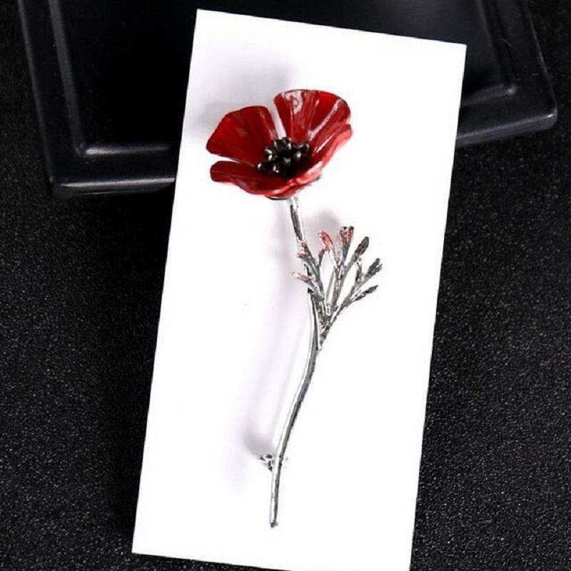 jewelry Silver Red Poppy Flower Brooch Vintage Collar Pins Brooches Pins